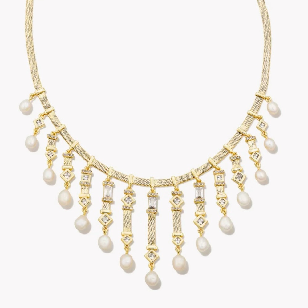 Kendra Scott Gracie Gold Statement Necklace in White Mix NWT